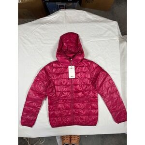 NWT CHERRY CHICK Puffer Jacket Hooded Full Zip Lightweight Warm Pink XS